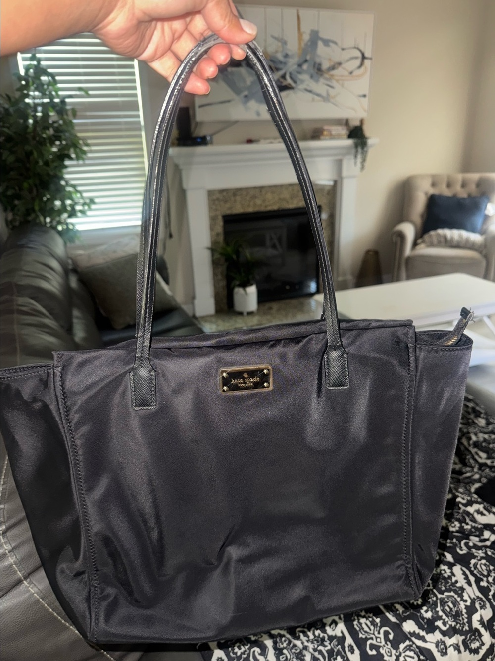 kate spade Black Nylon Tote with Gold Plaque